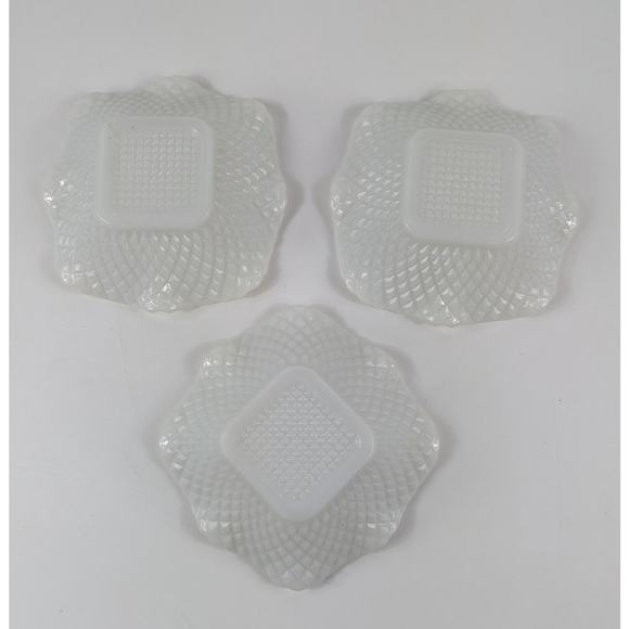 Hazel Atlas Candy Bowls Vtg Milk Glass Diamond Quilt Cut Home Decor MCM Ruffle - Picture 7 of 13